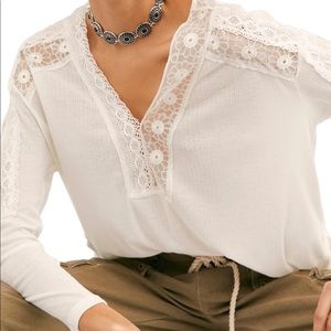 NWT Free People Lola Lace Trim V-Neck Top. Small.